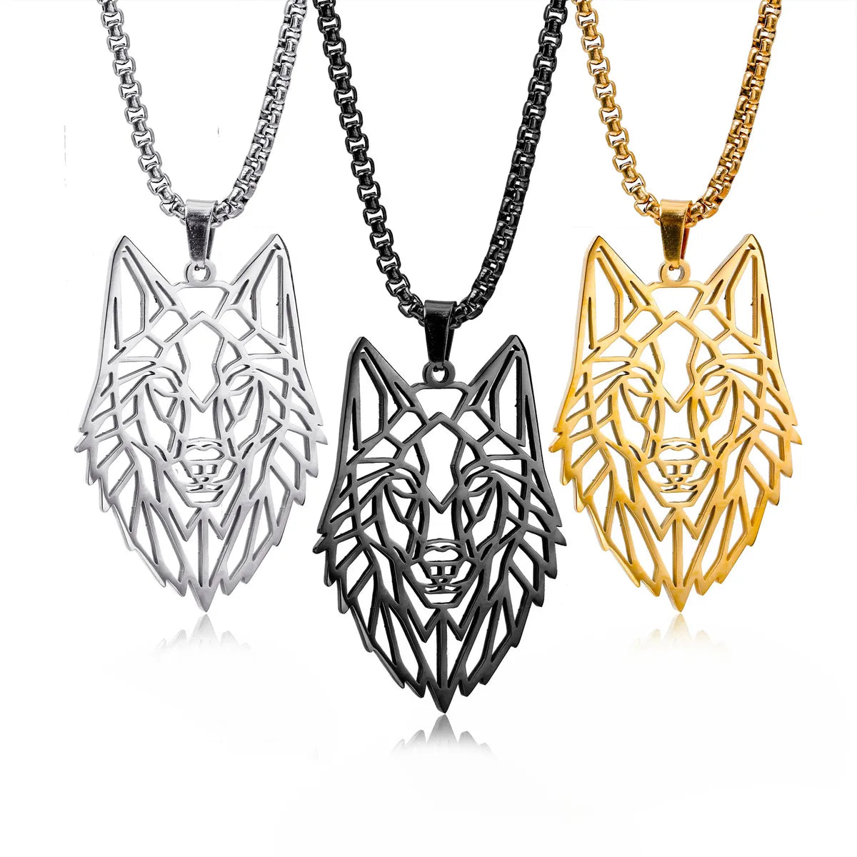 Best necklaces and pendants with matching earrings for a coordinated, elegant look-Hip-Hop Wolf Stainless Steel Plating Hollow Out Men'S Pendants Necklace