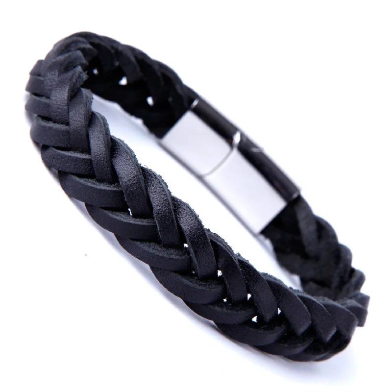 Best necklaces and pendants with emerald gemstones for a rich, sophisticated design-Urban Jewelry Unique Braided Black Cuff Leather Bracelet for Men with Elegant Stainless Steel Clasp