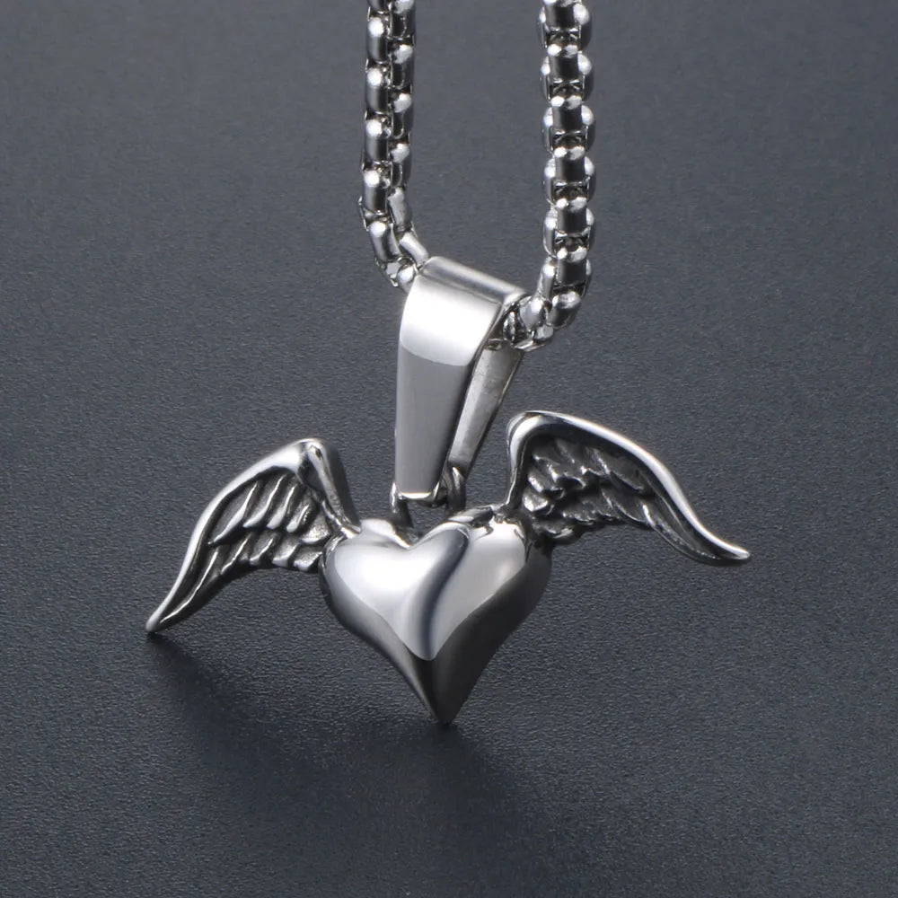 Necklaces and pendants with custom designs for a completely unique jewelry piece-IG Style Cool Style Heart Shape Wings 304 Stainless Steel Unisex Pendant Necklace