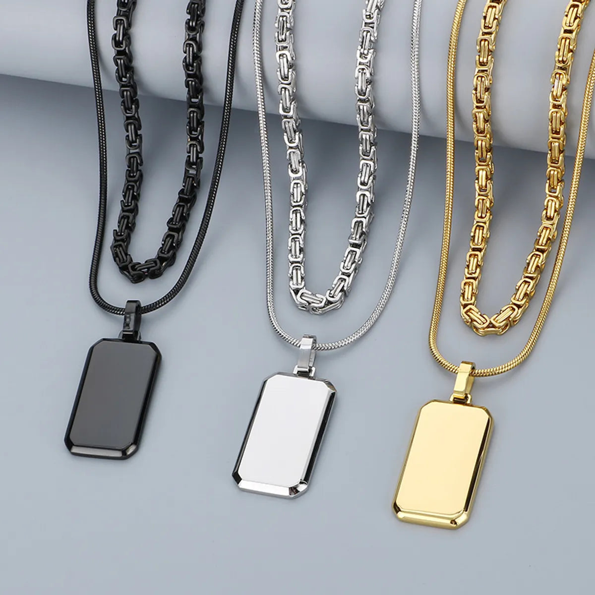 Unique necklaces and pendants with artistic shapes for a creative, one-of-a-kind design-Simple Style Square 304 Stainless Steel 18K Gold Plated Men'S Double Layer Necklaces