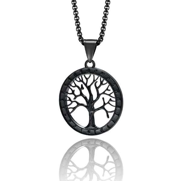 Best necklaces and pendants with black diamonds for an edgy, bold statement-Classy Men Black Tree Of Life Pendant Necklace