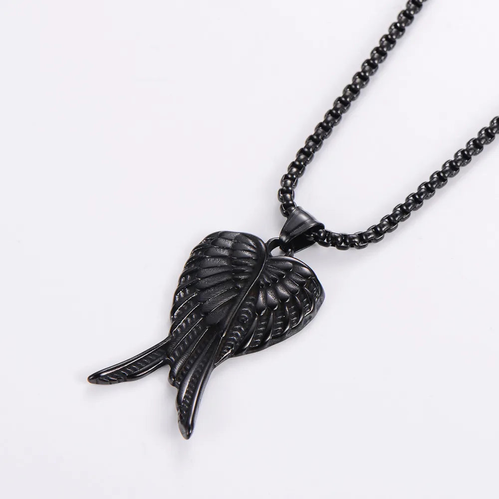 Necklaces and pendants with zodiac constellation designs for an astrological touch-Hip-Hop Angel Wings Stainless Steel Polishing Pendant Necklace 1 Piece