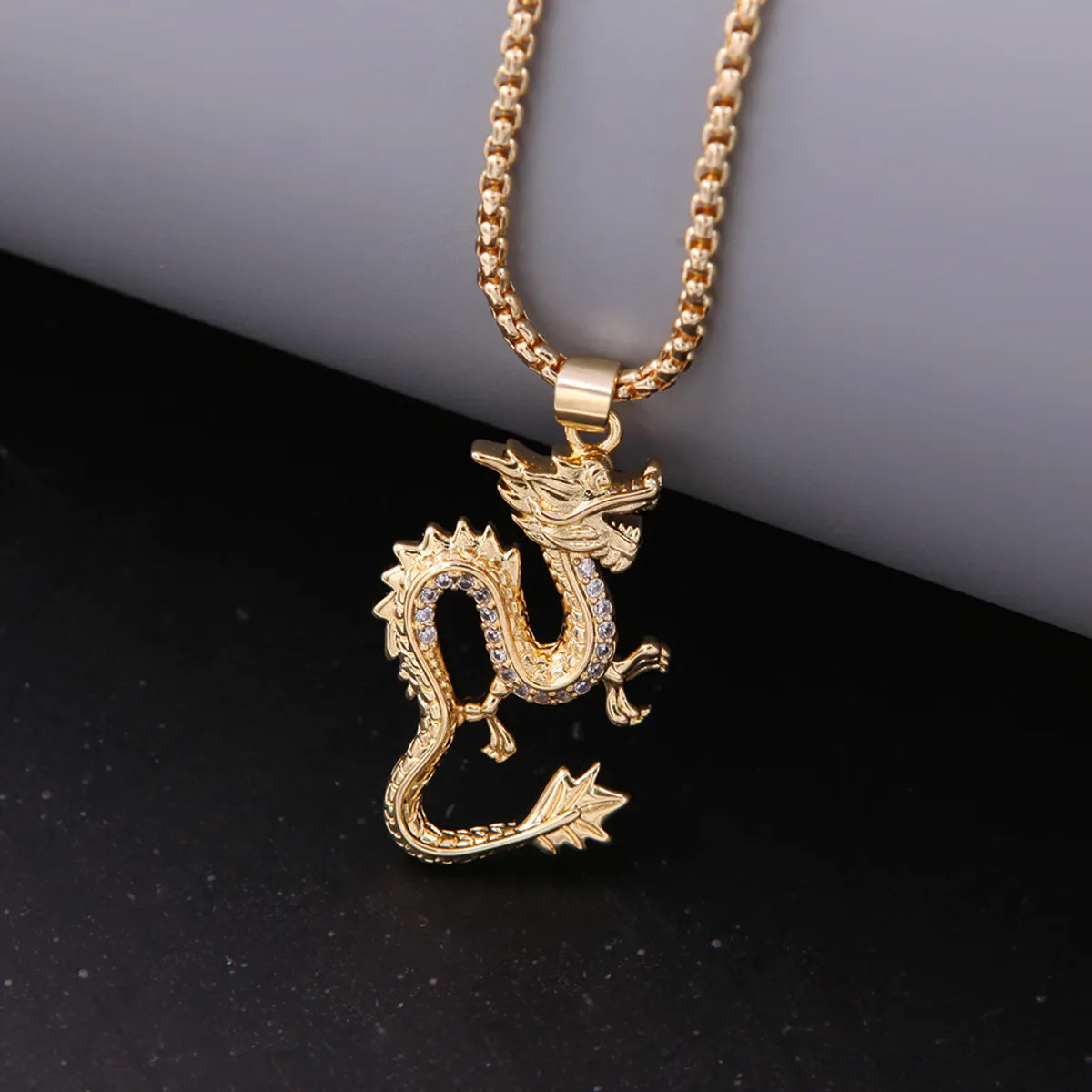 Stunning necklaces and pendants with sapphire gemstones for a luxurious blue hue-Chinoiserie Hip-hop Cool Style Dragon Copper Plating Inlay Zircon 18k Gold Plated Unisex Pendant Necklace