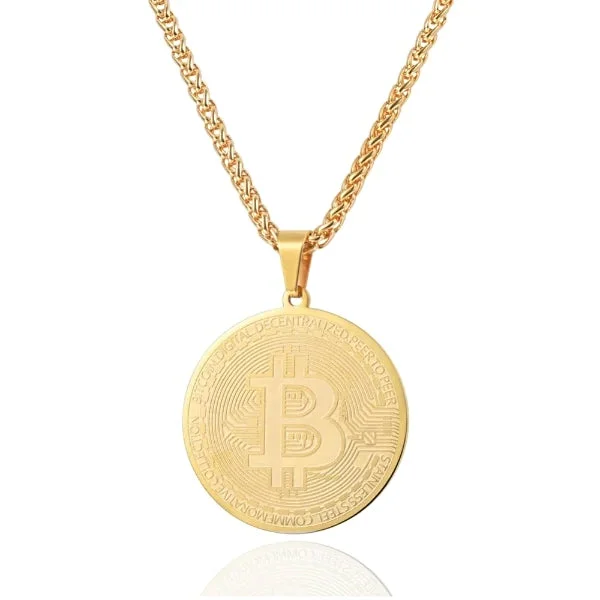 Best necklaces and pendants with infinity hearts for a romantic, eternal symbol-Classy Men Gold Bitcoin Pendant Necklace