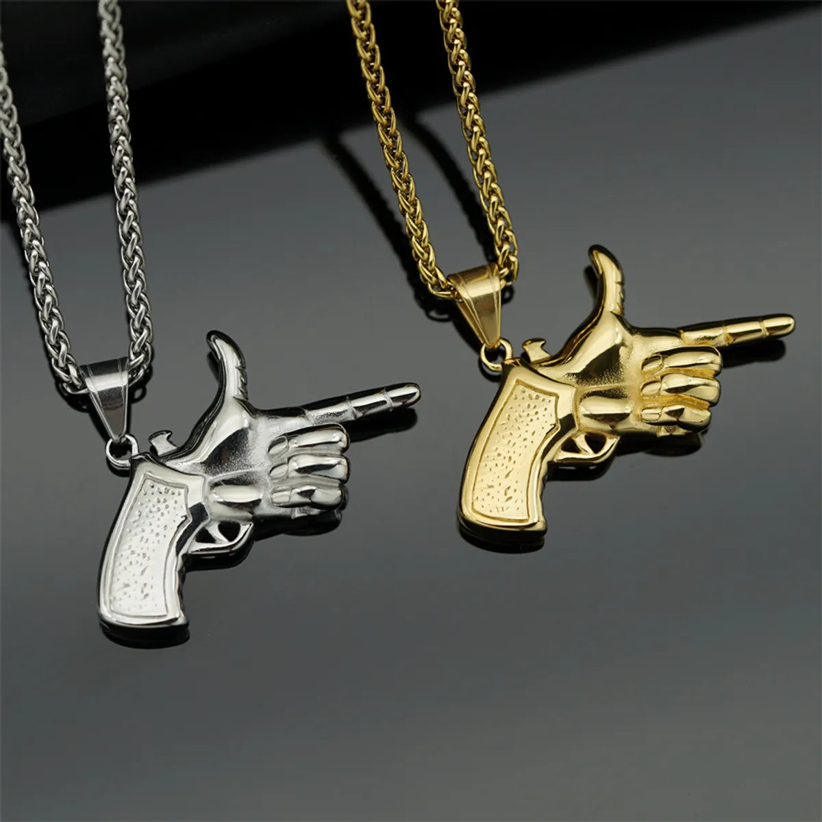 Necklaces and pendants with infinity love symbols for an eternal, romantic gesture-Funny Novelty Hand Pistol Stainless Steel Plating 18k Gold Plated Unisex Pendant Necklace