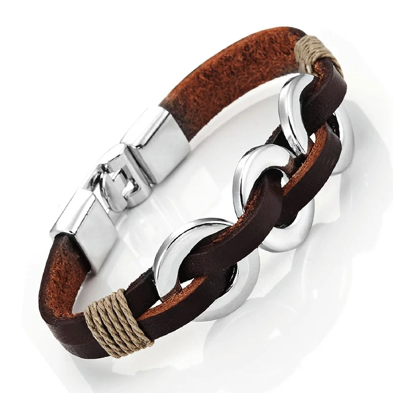 Best necklaces and pendants with matching earrings for a coordinated, elegant look-Chic Braided Brown Genuine Leather Bracelet with Stainless Steel Silver 8" (New Secure Clasp)