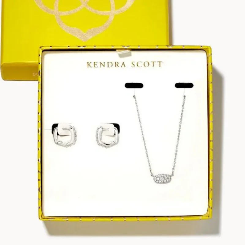 Fashionable necklaces and pendants with birthstones for a personalized gift idea-Kendra Scott | Grayson Silver Pendant & Huggie Gift Set in White Crystal