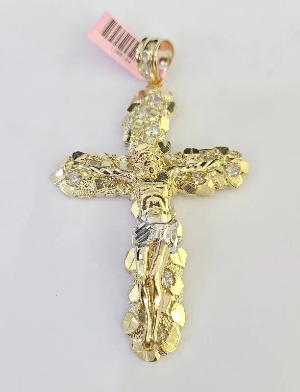 Fashionable necklaces and pendants with birthstones for a personalized gift idea-14k Jesus Christ Cross Charm Pendant Nugget Yellow Gold REAL Genuine 14kt