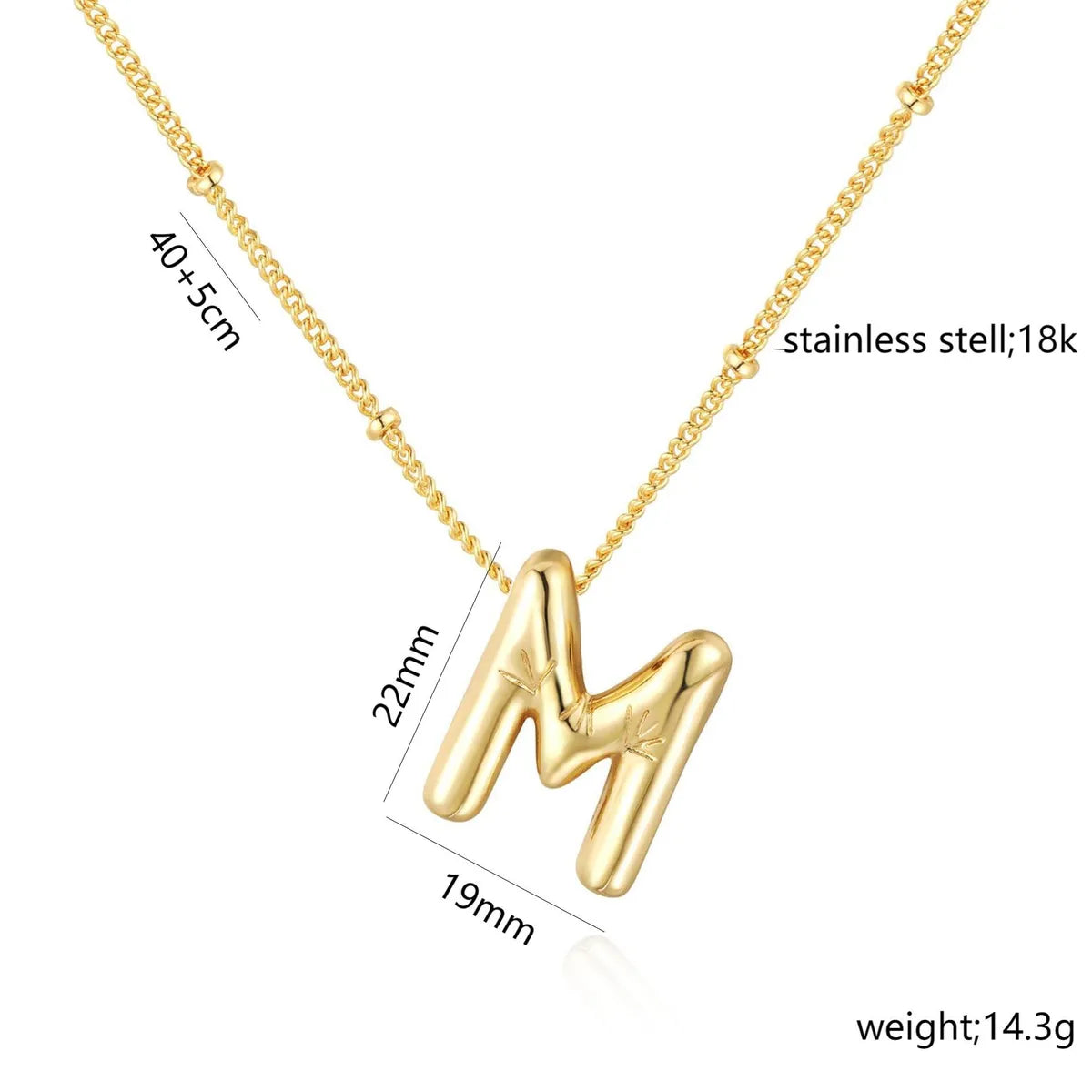 Bead Necklace Letters M-Gold