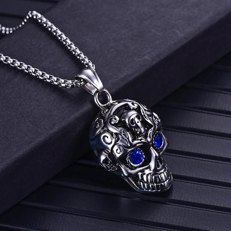 Best necklaces and pendants with adjustable chains for a customizable fit-Vintage Style Punk Skull Alloy Zinc Alloy Plating Inlay Artificial Gemstones Men'S Pendant Necklace