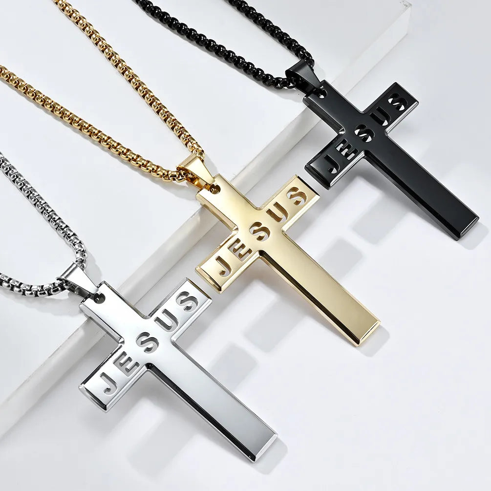 Stylish necklaces and pendants with diamonds for a glamorous and elegant look-Casual Simple Style Cross Letter 304 Stainless Steel Hollow Out 18K Gold Plated Unisex Pendant Necklace