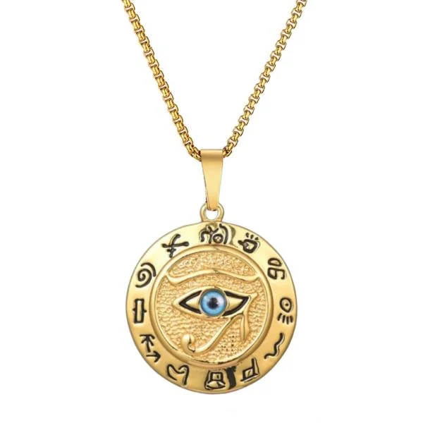 Trendy necklaces and pendants with geometric shapes for a modern aesthetic-Classy Men Gold Eye Of Horus Pendant Necklace