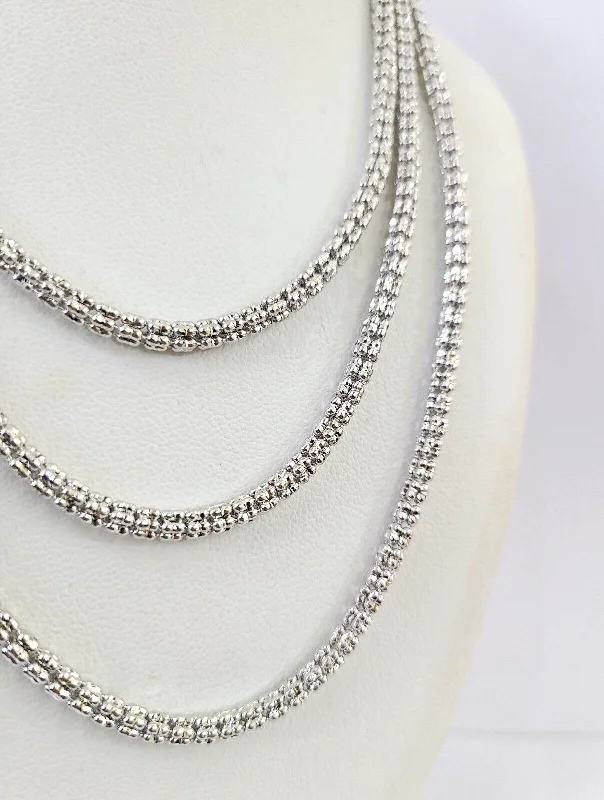 Simple necklaces and pendants with tiny charms for a delicate and casual vibe-10k White Gold Iced Chain 4mm Diamond Cut Necklace 20" 22" 24" 10Kt