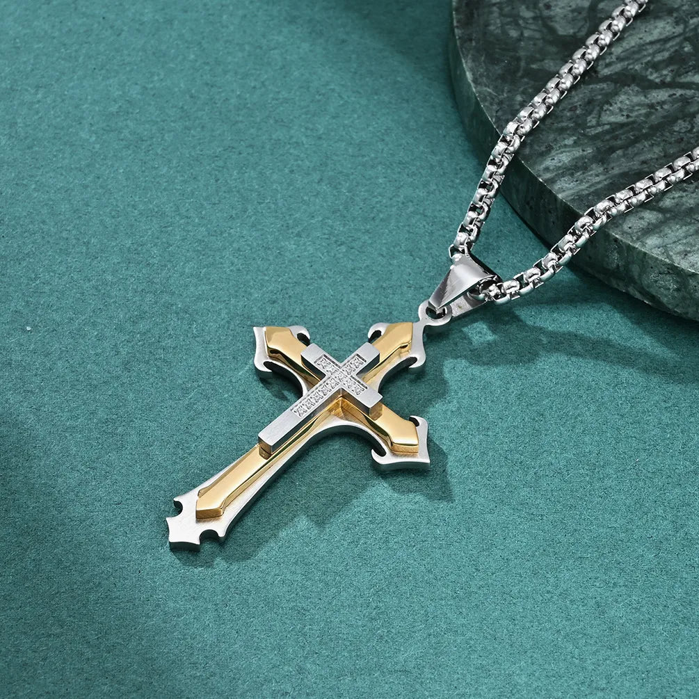 Beautiful necklaces and pendants with natural stones for an earthy, organic vibe-Basic Modern Style Classic Style Cross 304 Stainless Steel Inlay Zircon Men'S Pendant Necklace