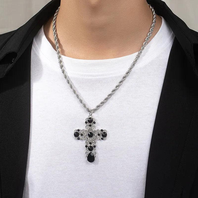 Best necklaces and pendants for weddings with matching designs for bride and groom-Hip-Hop Punk Cross Alloy Plating Inlay Artificial Gemstones Men'S Pendant Necklace