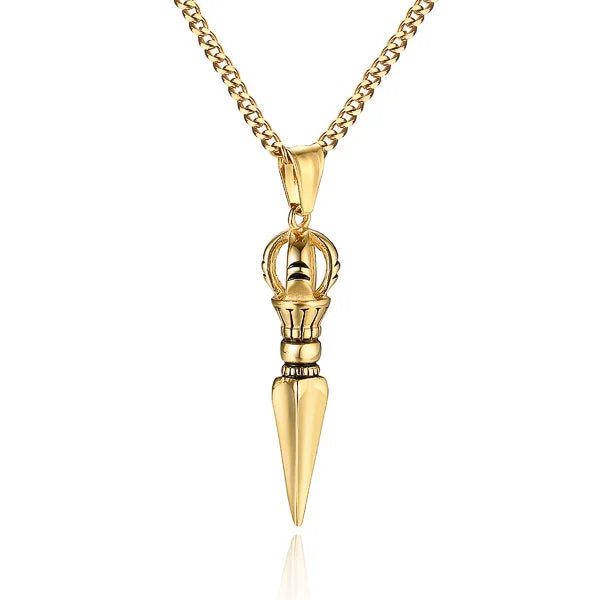 Unique necklaces and pendants with custom birthstone arrangements for personalization-Classy Men Gold Dagger Pendant Necklace