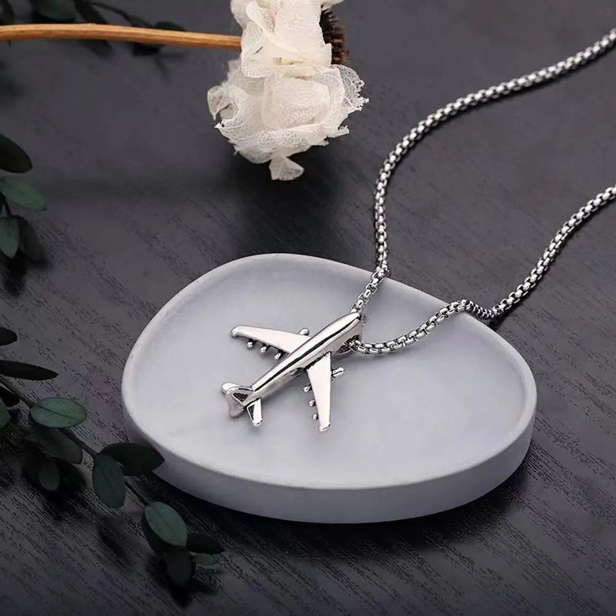 Best necklaces and pendants with gemstone clusters for a bold and colorful effect-Hip-Hop Airplane Alloy Titanium Steel Plating Men'S Pendant Necklace