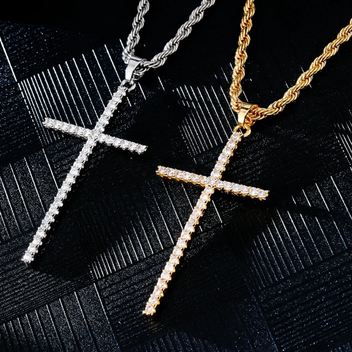 Beautiful necklaces and pendants with butterfly motifs for a whimsical style-Hip-Hop Simple Style Cross 304 Stainless Steel Copper Plating Inlay Zircon K Gold Plated Rhodium Plated Men'S Pendant Necklace