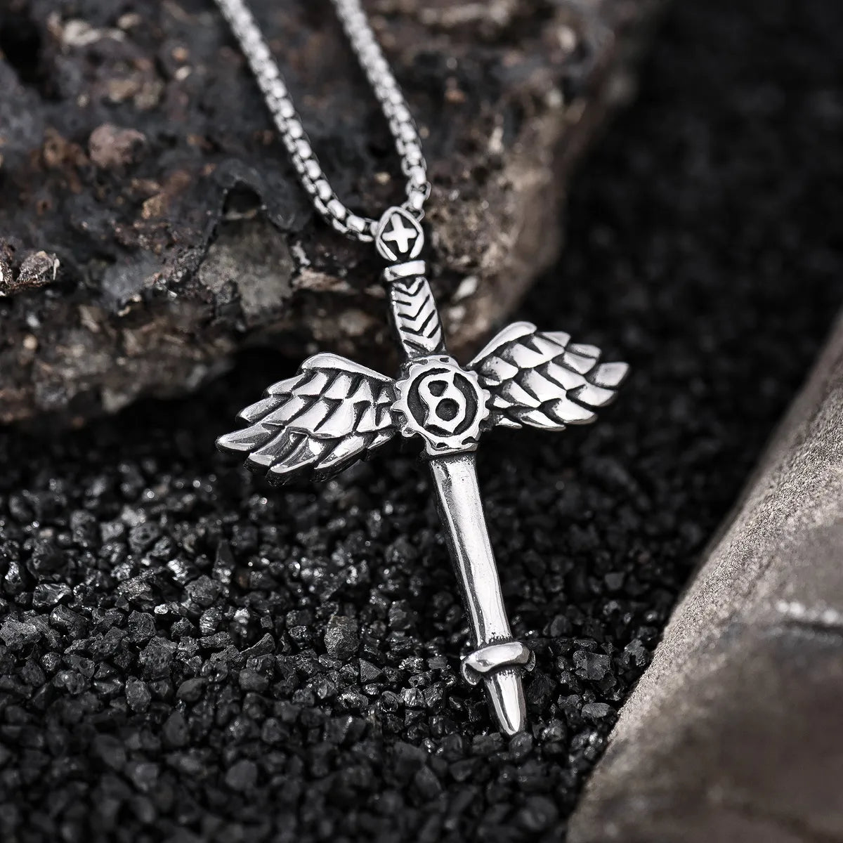 Necklaces and pendants with crescent moon designs for a celestial and mystical feel-IG Style Vintage Style Punk Wings Titanium Steel Men'S Pendant Necklace