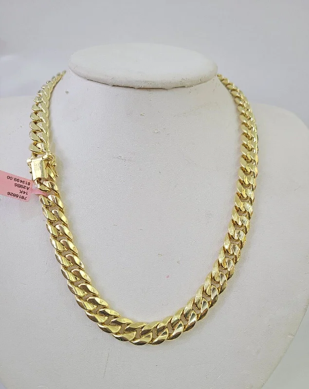 Necklaces and pendants with custom designs for a completely unique jewelry piece-Real 14K Miami Cuban Link Chain Necklace Yellow Gold 22 inch 9mm Mens Hollow