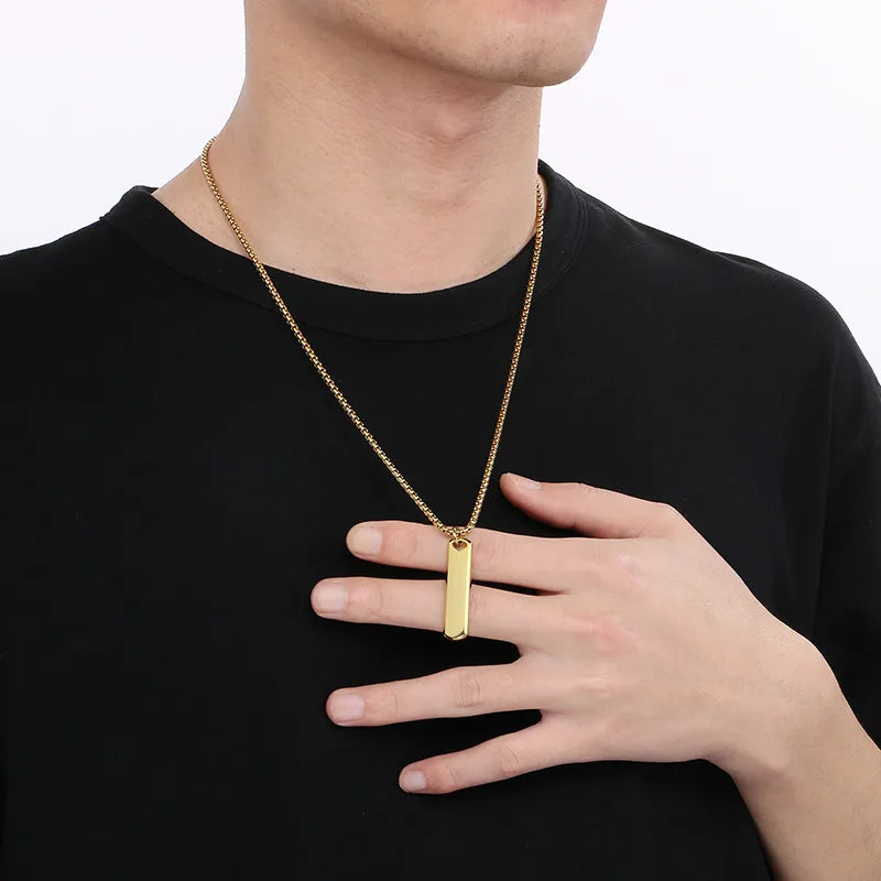 Necklaces and pendants with lotus flower designs for a spiritual, peaceful vibe-Simple Style Rectangle 304 Stainless Steel 18K Gold Plated Men'S Pendant Necklace