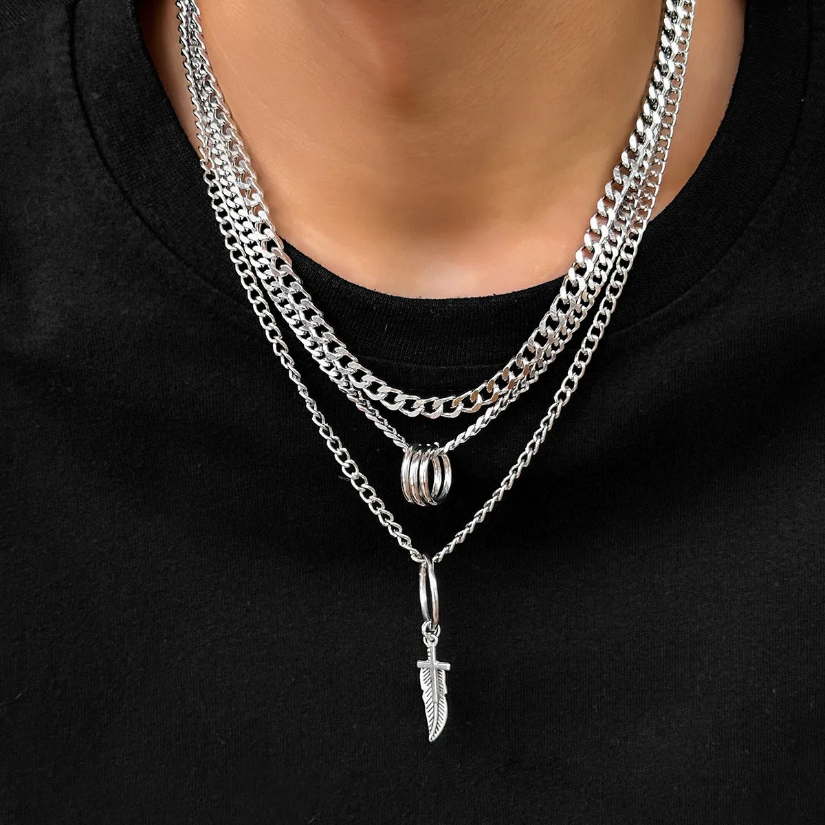 Best necklaces and pendants with intertwined designs for a symbol of unity-Hip-Hop Solid Color Alloy Plating Chain Men'S Layered Necklaces