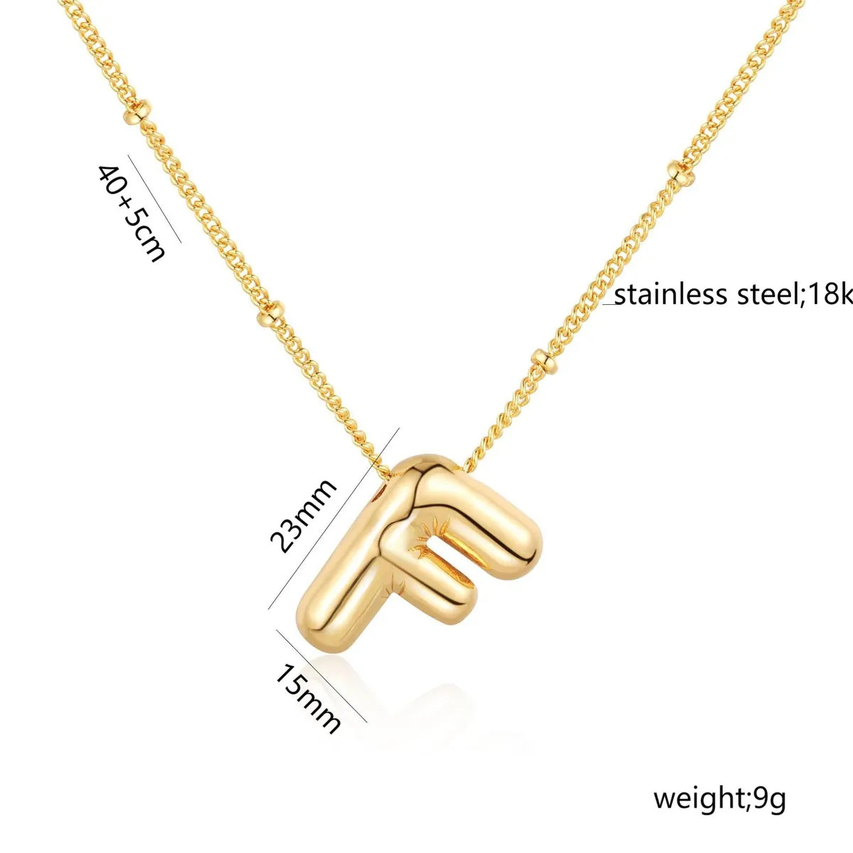 Bead Necklace Letters F-Gold