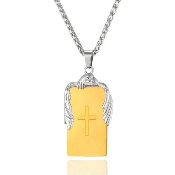 Best necklaces and pendants with oval pendants for a classic, elegant shape-Classy Men Gold Eagle Cross Pendant Necklace