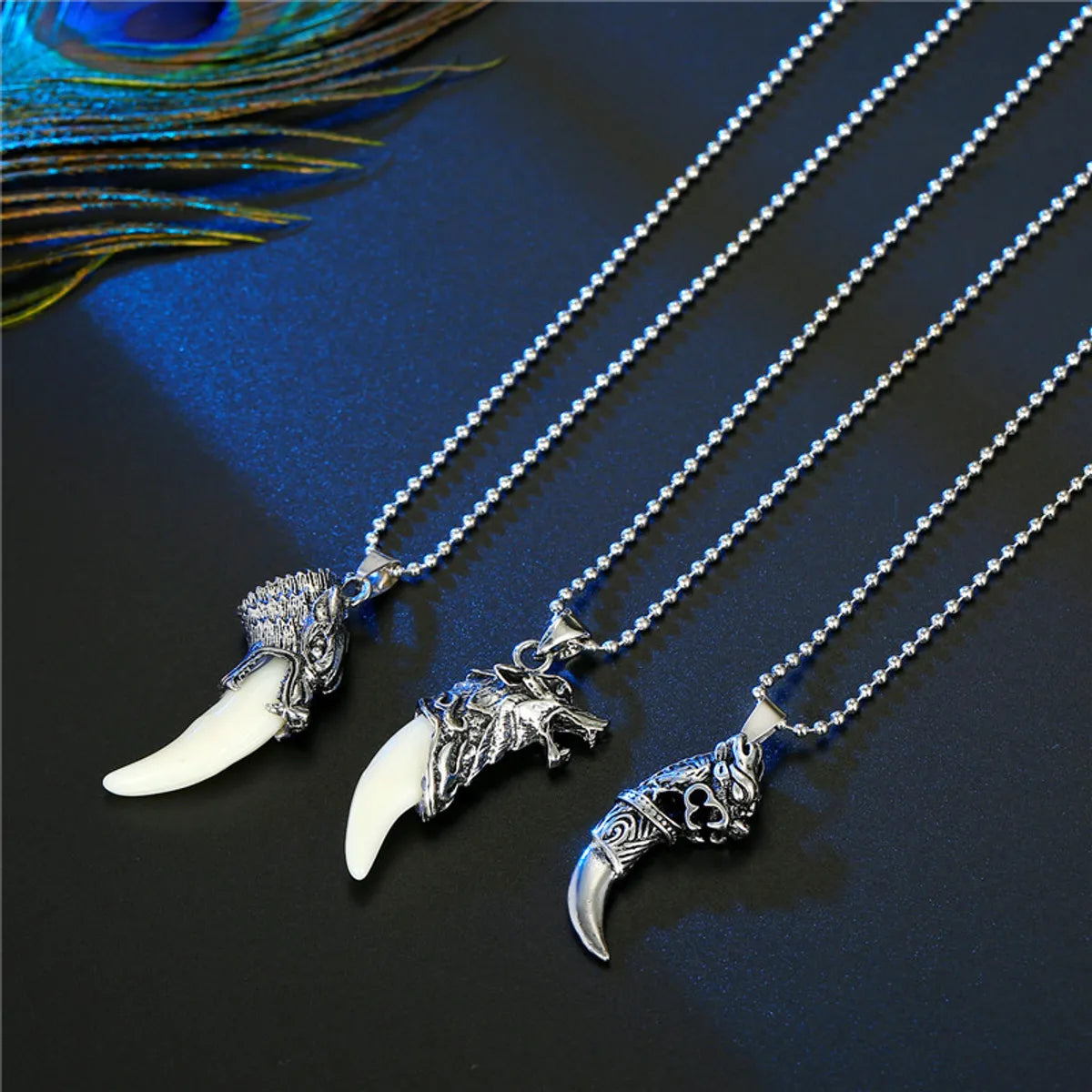 Personalized necklaces and pendants with coordinates for a meaningful location-based gift-Retro  Punk Style Wolf Tooth Animal  Necklace