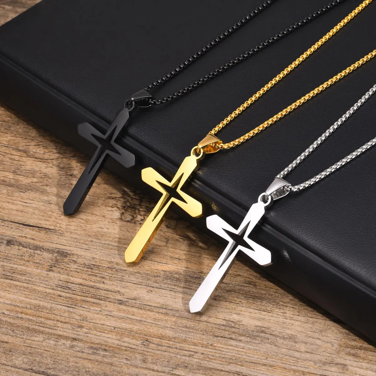 Best necklaces and pendants with seashell designs for a tropical, beachy vibe-Hip-Hop Simple Style Streetwear Cross Stainless Steel Hollow Out 18K Gold Plated Men's Pendant Necklace