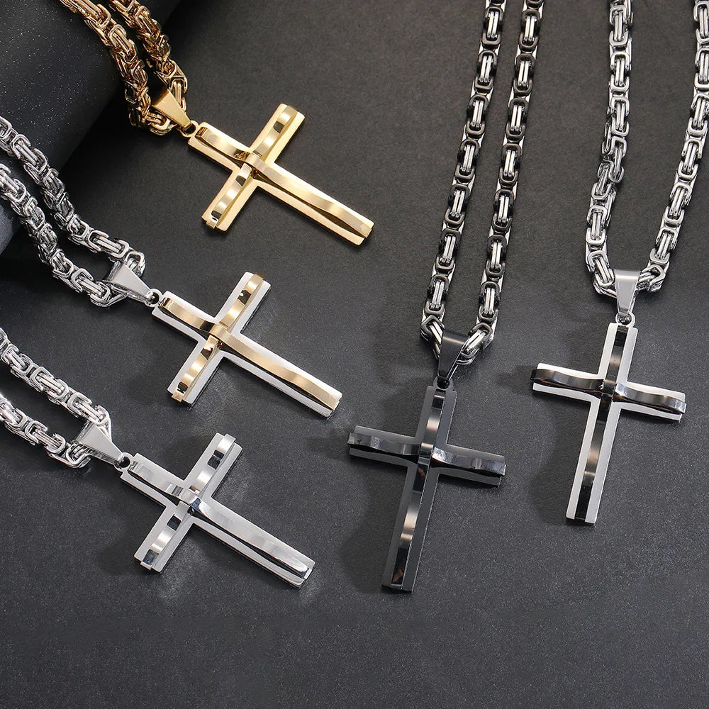 Beautiful necklaces and pendants with natural stones for an earthy, organic vibe-Hip-Hop Retro Geometric Cross Titanium Steel Polishing Men'S Pendant Necklace