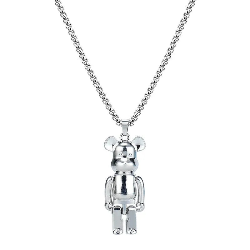 Silver Violent Bear-Titanium steel necklace-60CM