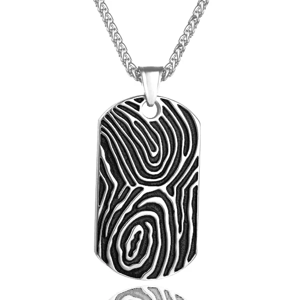 Beautiful necklaces and pendants with diamond halo settings for extra brilliance-Classy Men Silver Fingerprint Dog Tag Pendant Necklace