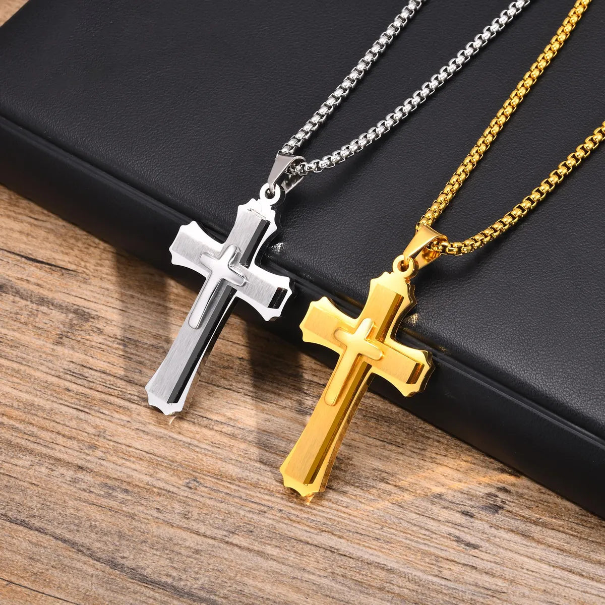 Best necklaces and pendants with art deco elements for a vintage, glamorous design-Simple Style Cross Stainless Steel Plating Three-dimensional 18k Gold Plated Men's Pendant Necklace