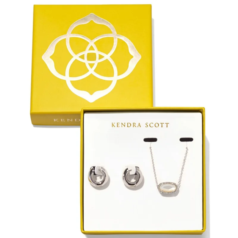 Best necklaces and pendants with sterling silver for an affordable yet stylish choice-Kendra Scott | Elisa Necklace & Mikki Earring Gift Set in Silver and Ivory Mother Of Pearl