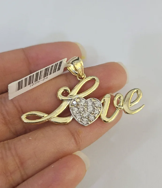 Beautiful necklaces and pendants with diamond-encrusted designs for maximum sparkle-10K Real Yellow Gold LOVE Charm Pendant Gold 10kt Genuine