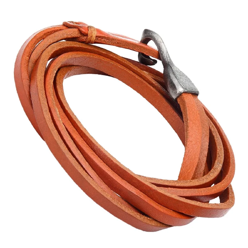 Best necklaces and pendants with opal and gold for a vibrant, luxurious contrast-Urban Jewelry Genuine Leather Wrap Cuff Men's Bracelet with Metal Hook Clasp (Camel Brown)