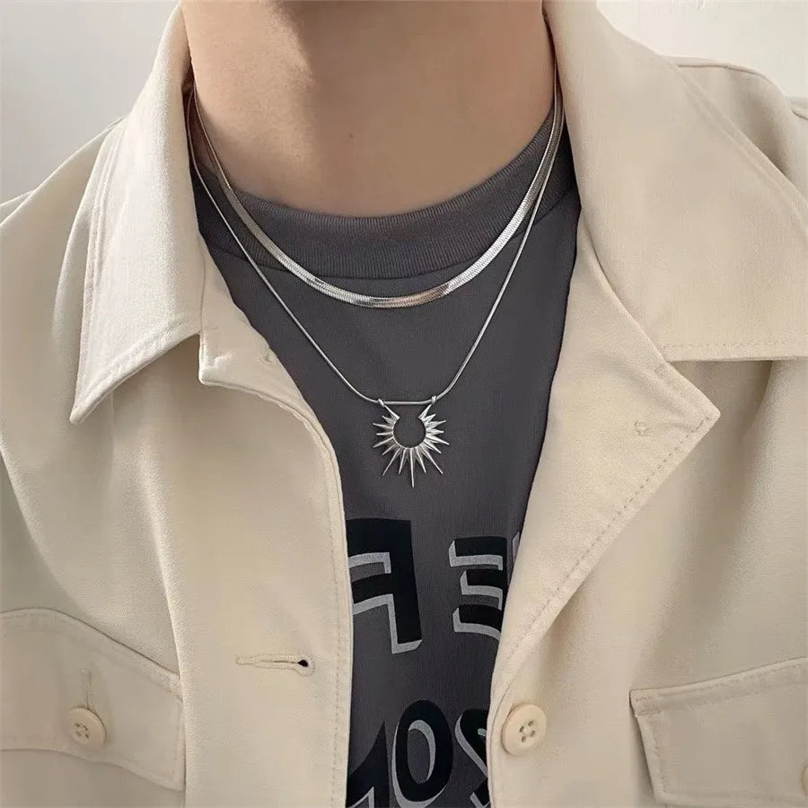 Best necklaces and pendants with floral designs for a feminine and elegant feel-Simple Style Sun 304 Stainless Steel Alloy Men'S Double Layer Necklaces