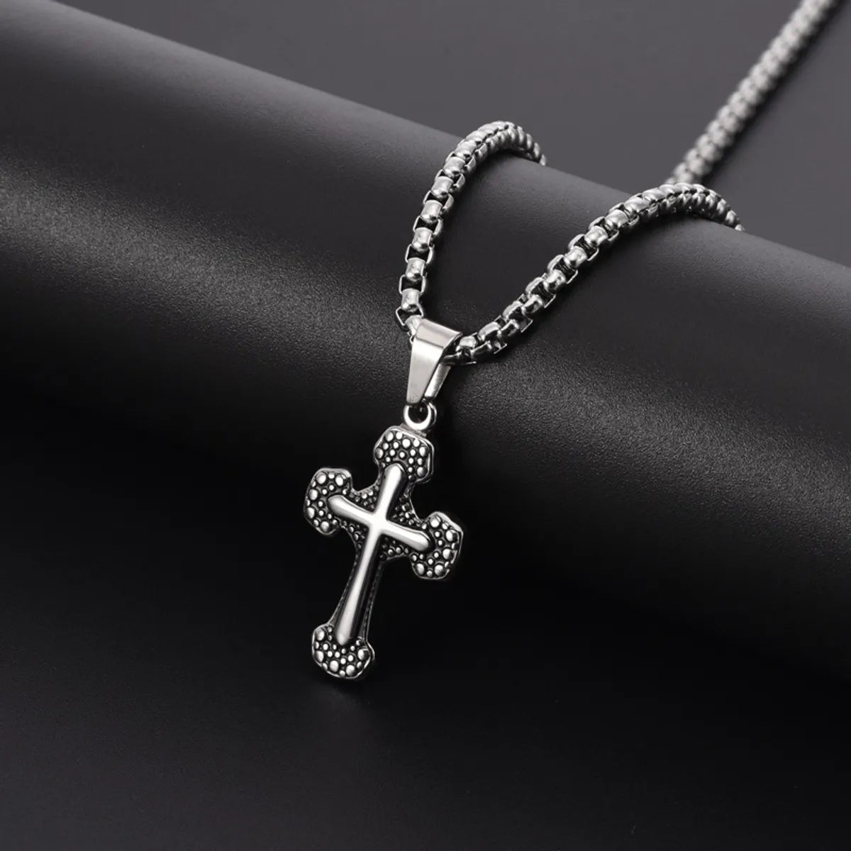 Necklaces and pendants with crescent moon designs for a celestial and mystical feel-Simple Style Cross Stainless Steel Titanium Steel Polishing Men'S Pendant Necklace