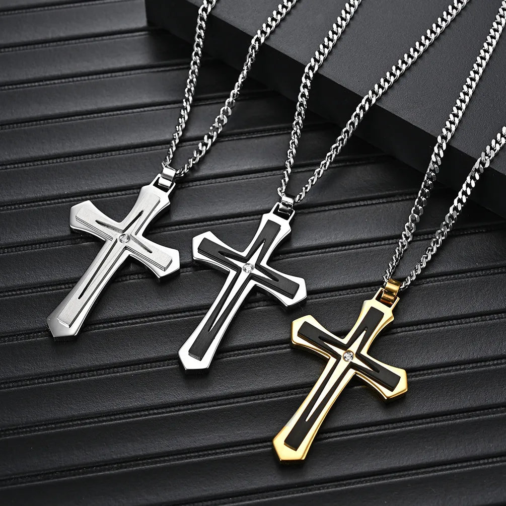 Necklaces and pendants with sun and moon motifs for a celestial-inspired design-Fashion Cross Stainless Steel Plating Zircon Pendant Necklace 1 Piece