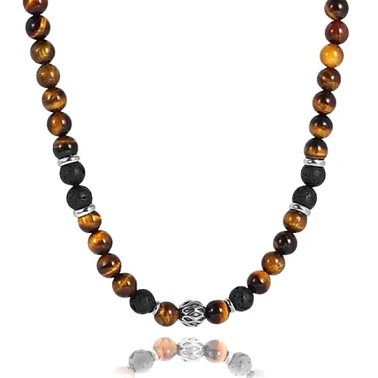 Necklaces and pendants with love knot designs for a romantic, meaningful symbol-Classy Men Beaded Tiger Eye Stone Necklace