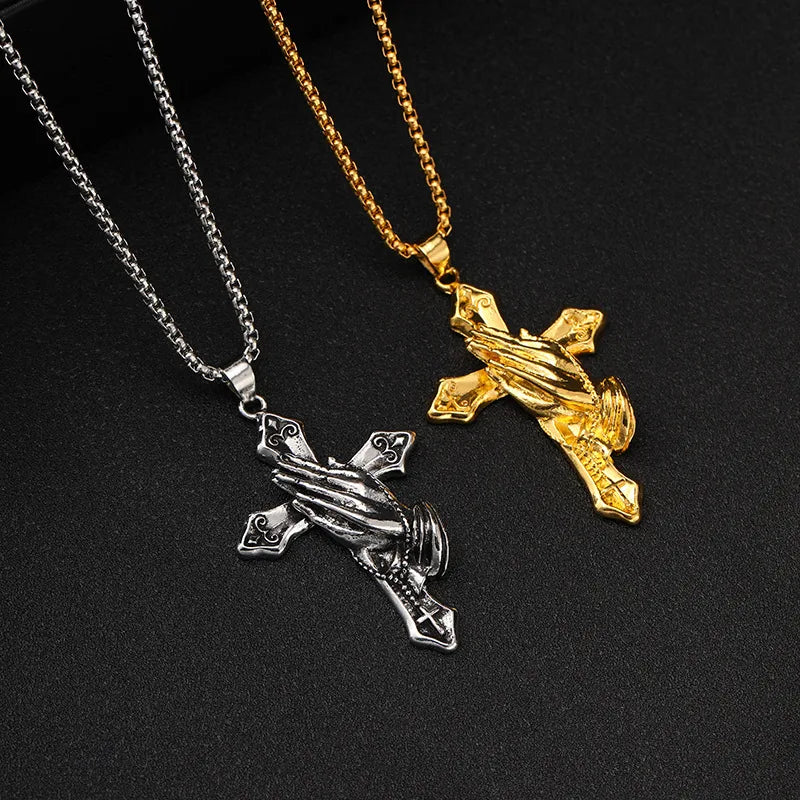 Best necklaces and pendants with cross pendants for a spiritual, meaningful symbol-Punk Classic Style Cross Palm Metal Plating Unisex Pendant Necklace