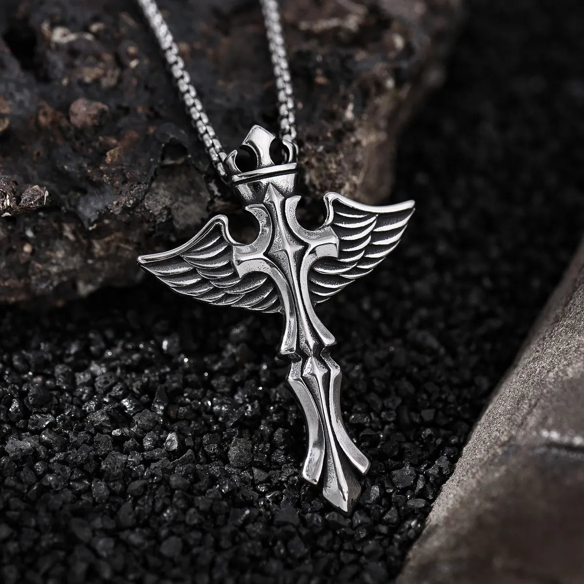 Stunning necklaces and pendants with amethyst gemstones for a calming effect-IG Style Vintage Style Punk Cross Crown Wings Titanium Steel Men'S Pendant Necklace