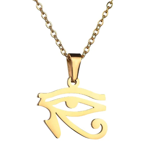 Necklaces and pendants with engraved messages for a deeply personal, sentimental gift-Classy Men Gold Egyptian Eye Pendant Necklace