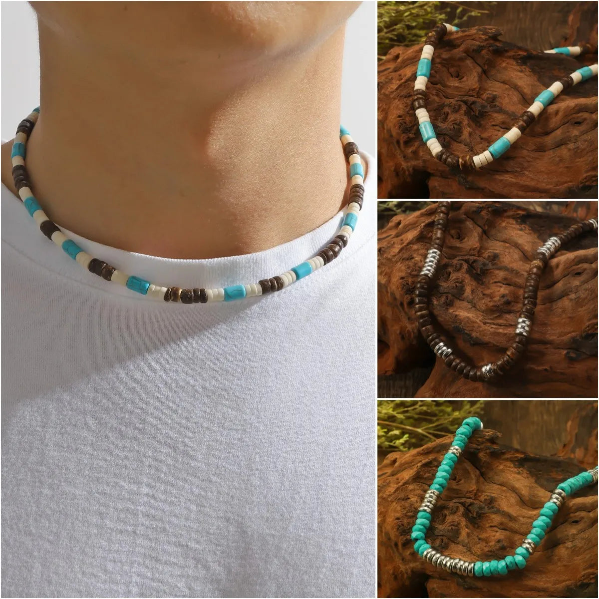 Simple necklaces and pendants with bar pendants for a sleek modern design-Retro Color Block Wood Beaded Women'S Necklace