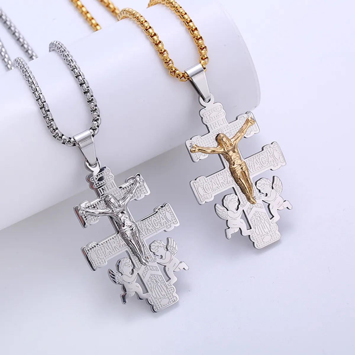 Best necklaces and pendants with rose gold for a warm and romantic appeal-304 Stainless Steel 18K Gold Plated Hip-Hop Punk Cross Angel Angel Wings No Inlaid Pendant Necklace