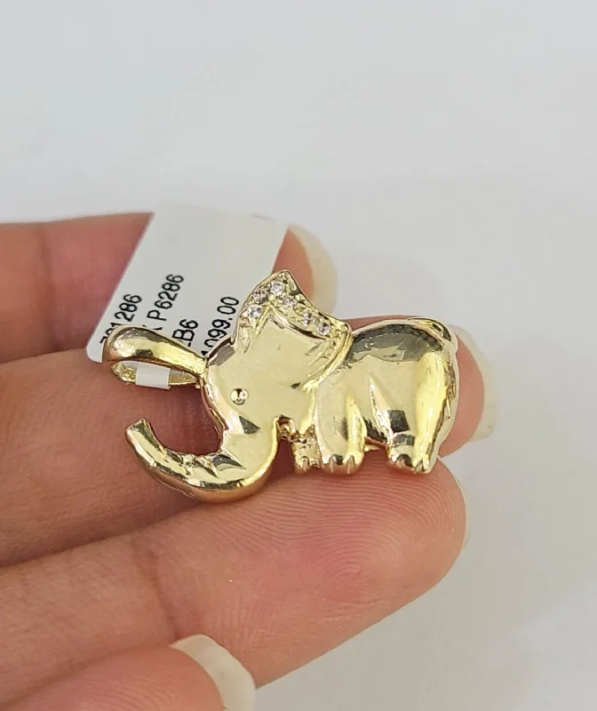 Best necklaces and pendants with personalized coordinates for a special keepsake-10K Real Yellow Gold Elephant Charm Pendant Gold 10kt Genuine