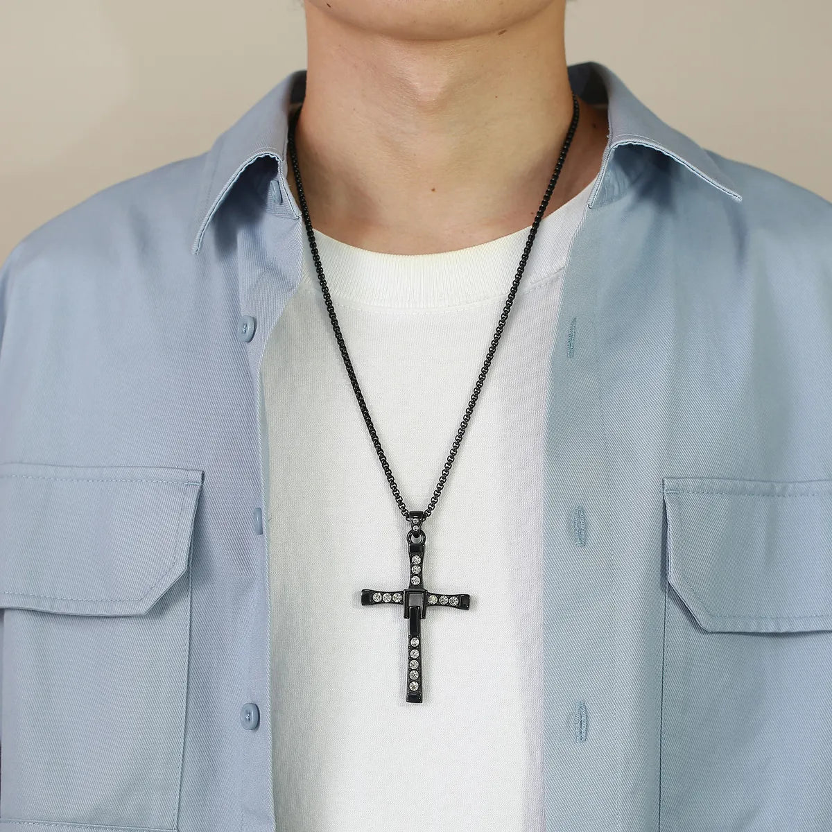 Necklaces and pendants with engraved messages for a deeply personal, sentimental gift-Simple Style Classic Style Cross Stainless Steel Plating Inlay Zircon 18k Gold Plated Men's Pendant Necklace