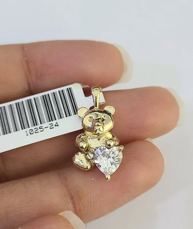 Necklaces and pendants with matching rings for a coordinated set of jewelry-10K Real Yellow Gold TEDDY BEAR Charm Pendant Gold 10kt Genuine