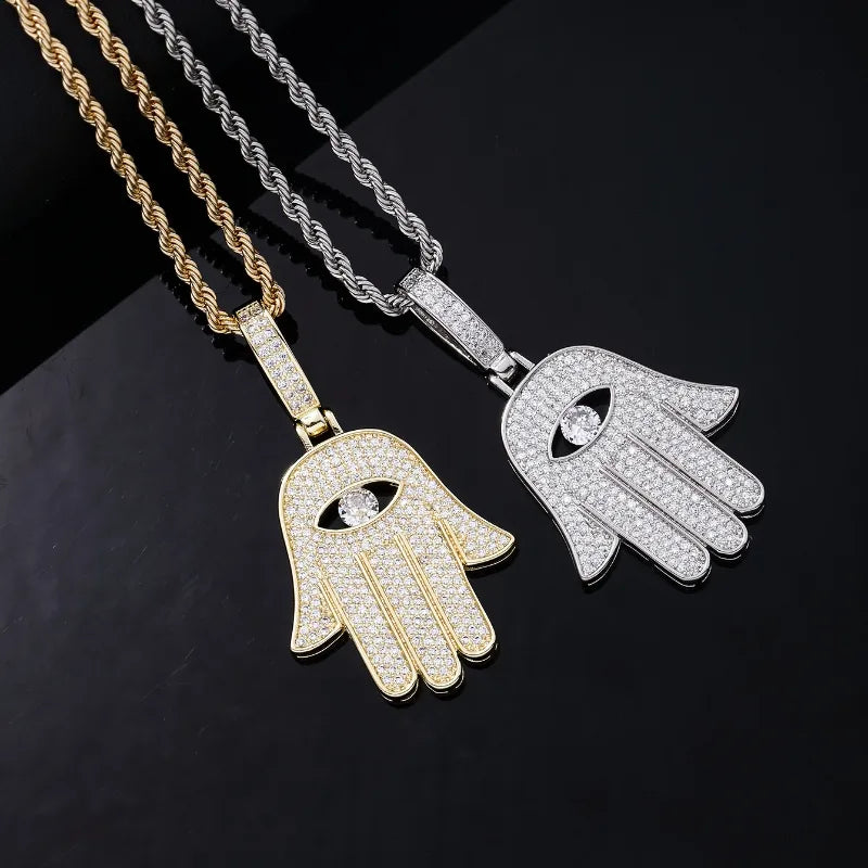 Best necklaces and pendants with oval pendants for a classic, elegant shape-Retro Vintage Style Palm  Eye Stainless Steel Copper Plating Chain Inlay Zircon Men'S Necklace Pendant